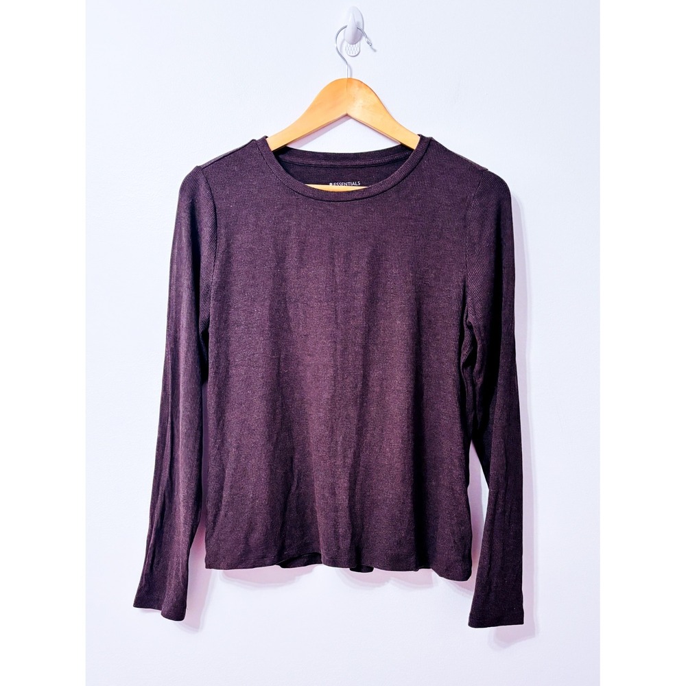REITMANS Brown Ribbed Long Sleeve Crew Neck Stretch Top Large